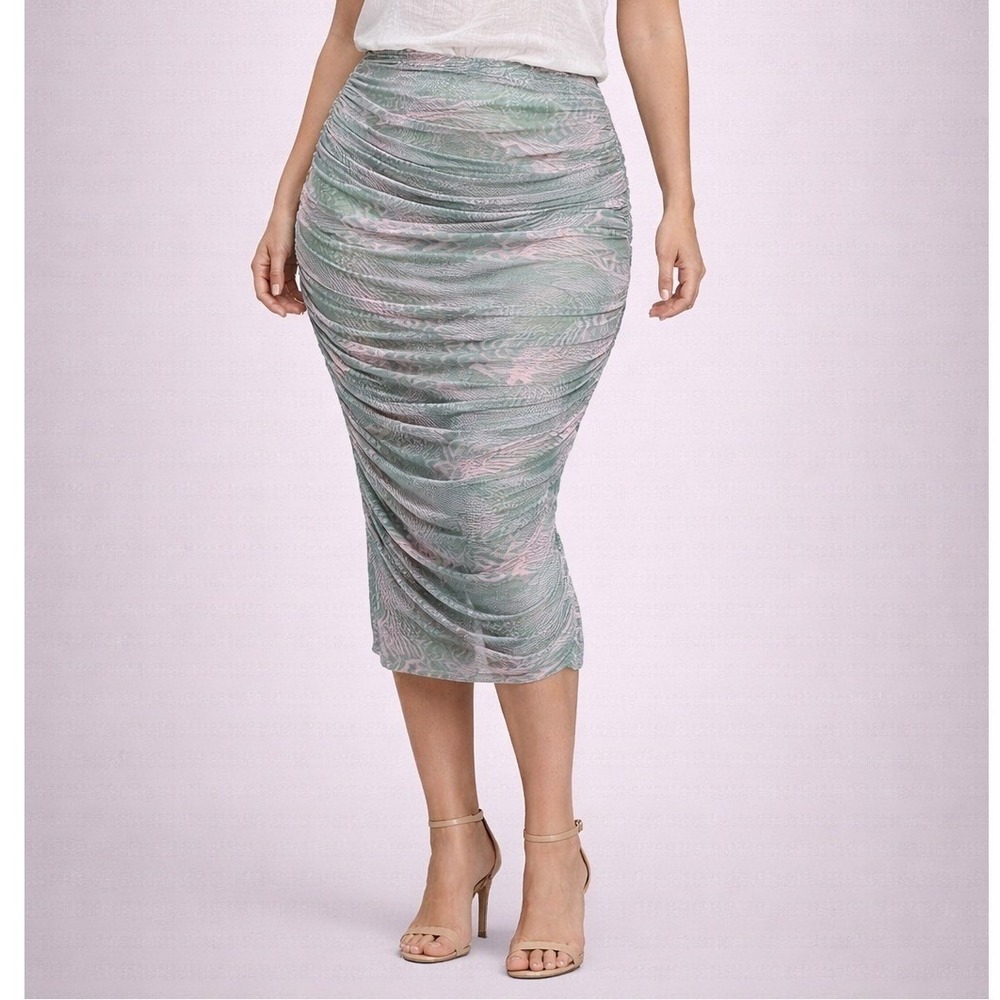 Missguided Coord‎ Mesh Psychedelic Midaxi Skirt Womens Size 2 Multi Green Ruched